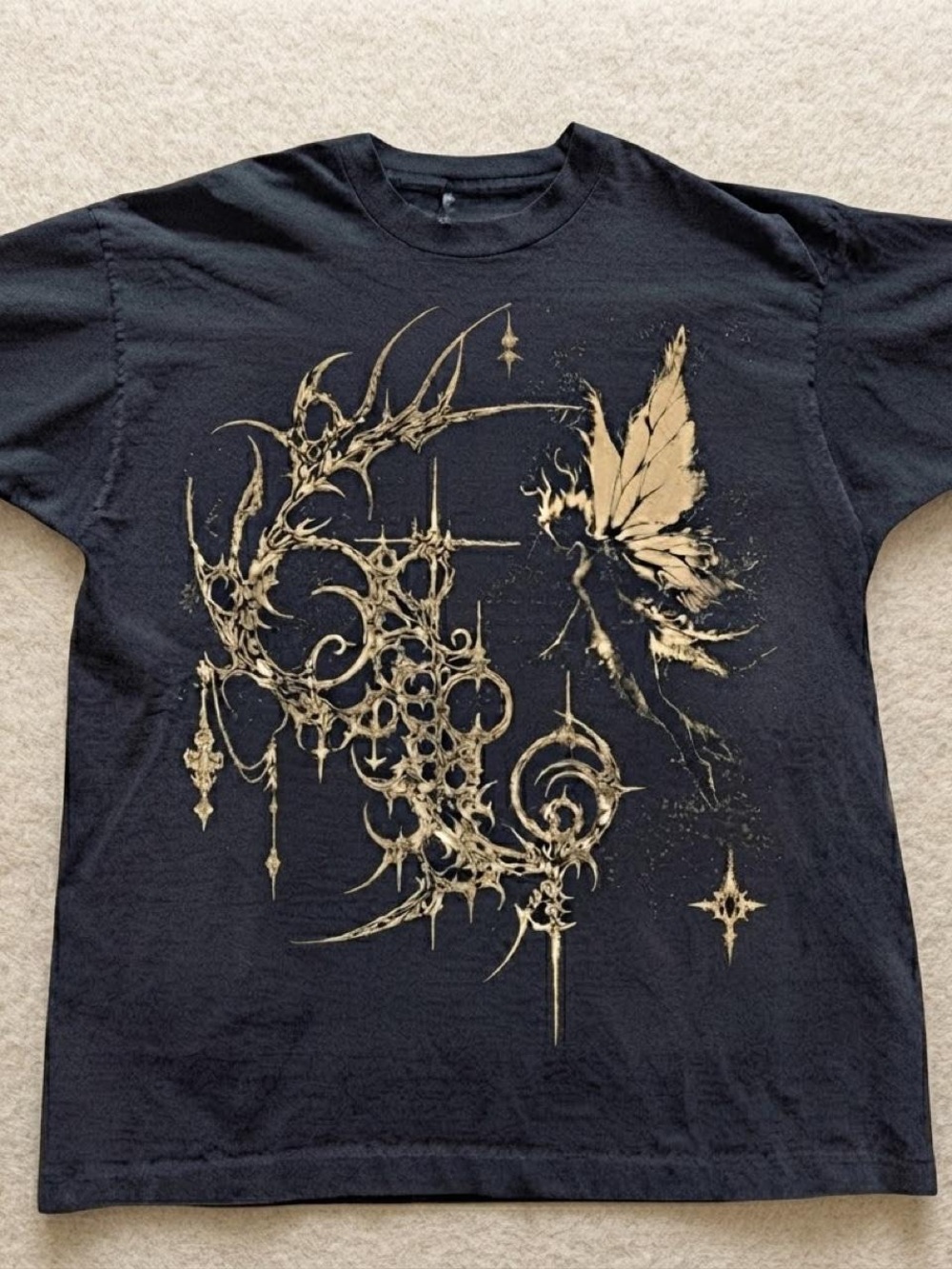 Gildan Black Short-Sleeve Tee with Gold Fairy Graphic